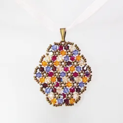 Pendant 45cm - Malvina Oval-Salmon Organza - Pendant 45cm - Laiton bronze